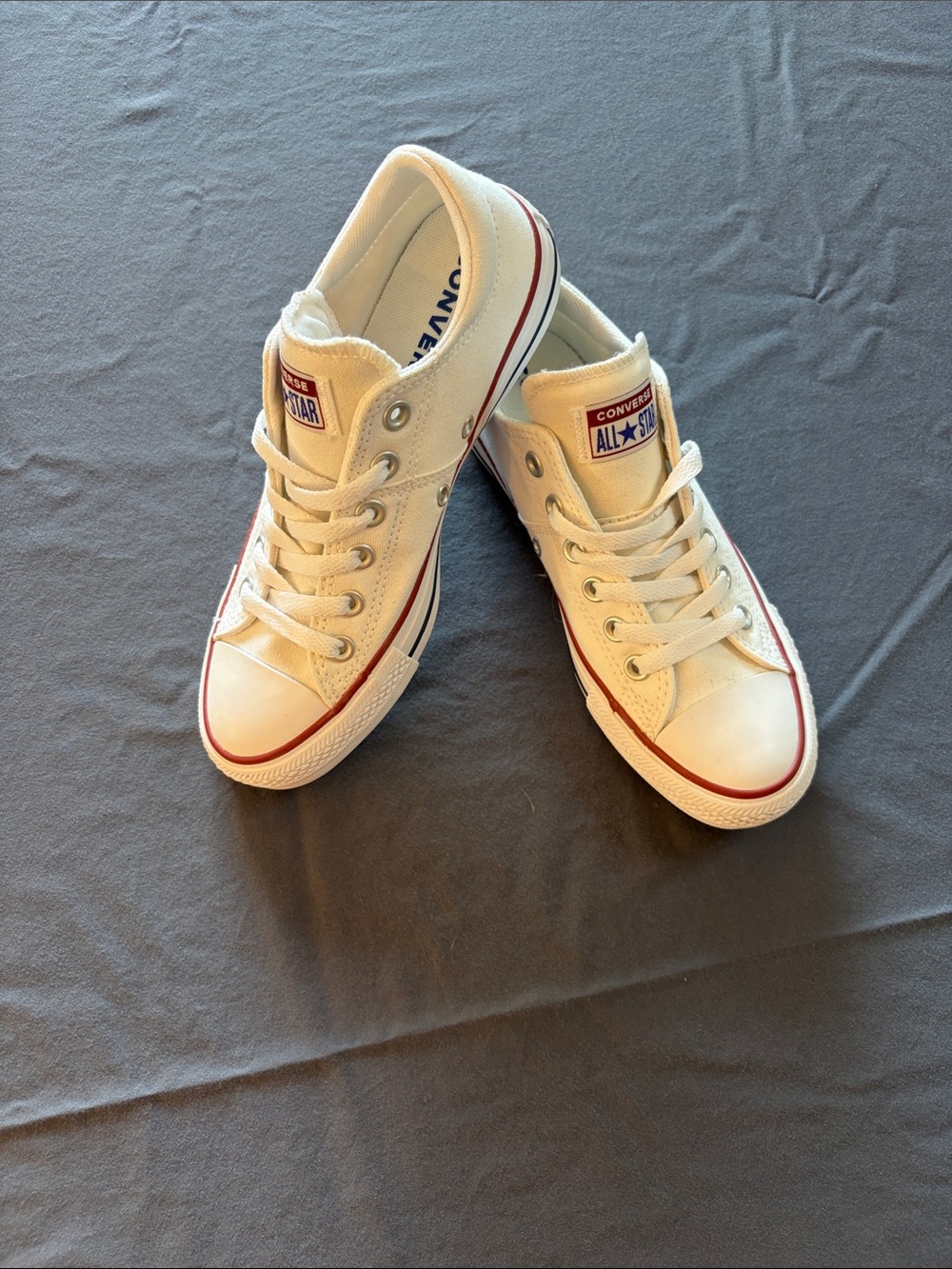 Converse Low Top Canvas Sneakers - White with Red Trim